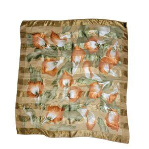 Vintage An phuoc Pierre Cardin Scarf Floral Calla Lily All Over Print Satin